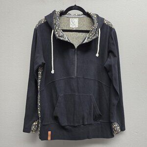 Ampersand Avenue Hoodie Womens XL Black Half Zip Leopard Print Kangaroo Pocket